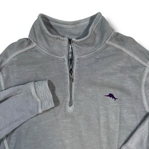 Tommy Bahama Sweater Men's XLarge Gray Half Zip Pullover Marlin Logo Casual XL